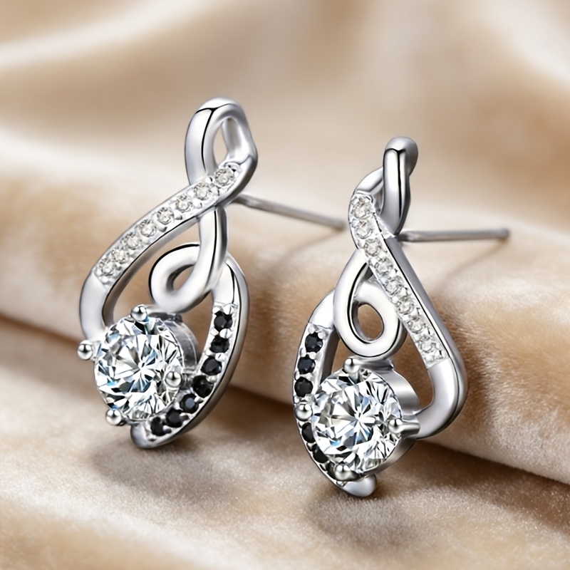 Silvery Floral Earrings with Black and White Stones, Vintage Style